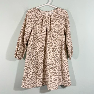 Vestido de manga comprida GAP feminino branco e marrom leopardo veludo tamanho 5YO  - Imagem 1 de 4
