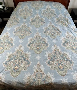 Pottery Barn King Duvet Cover Dusty Blue Floral Serrano Medallion Boho Paisley - Picture 1 of 8