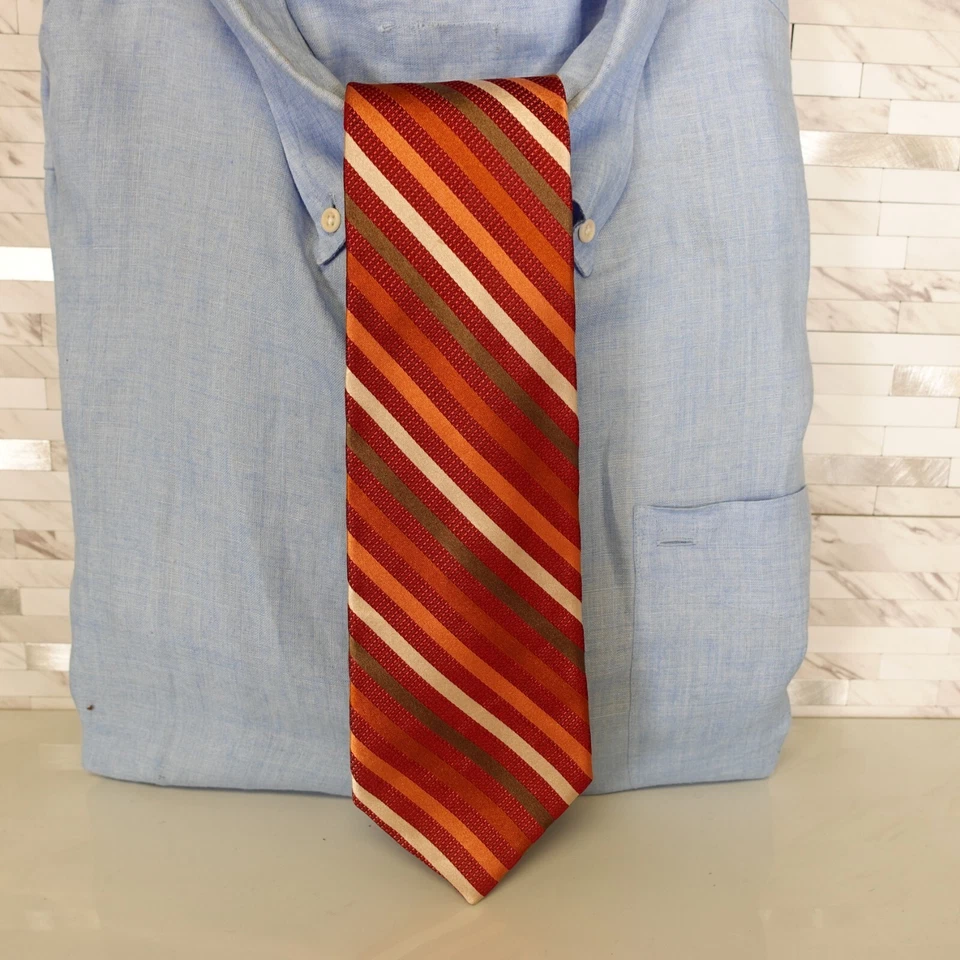 Corbata de cuello de diseñador para hombre roja a rayas seda otoño boda JOSEPH ABBOUD Italia Foto 1 de 4