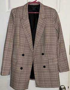 RACHEL ZOE Blazer Womens Size L Double Breasted Glen Plaid Longline Jacket Pink - Picture 1 of 16