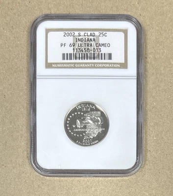 2002 S 25C Indiana State Quarter NGC PF69 Ultra Cameo Clad - Image 1 of 2