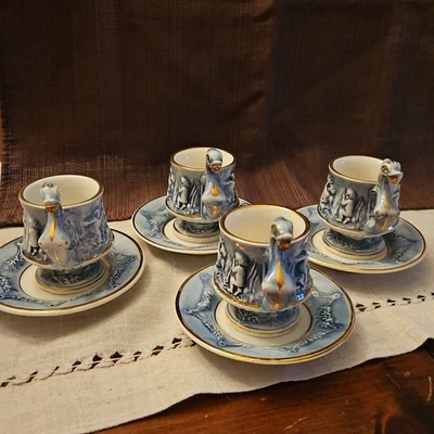 Juego De 4 Demitasse De Dragón Azul Capodimonte De Colección, Usado, Ver Fotos y Des. Foto 1 de 4
