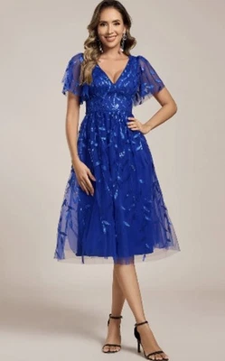 Новый с Ярлыками Royal синий шифона цветочный вечернее платье свадьбы праздник размер 18 - Изображение 1 из 4