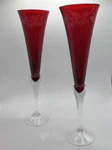 Juego de 2 flautas rojas Lenox Holiday Gems champán 11" acebo grabado - Imagen 1 de 7