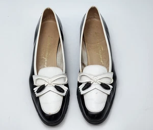 Salvatore Ferragamo Boutique Women’s Black Patent Leather Tassel Loafers bow 8AA - Picture 1 of 17