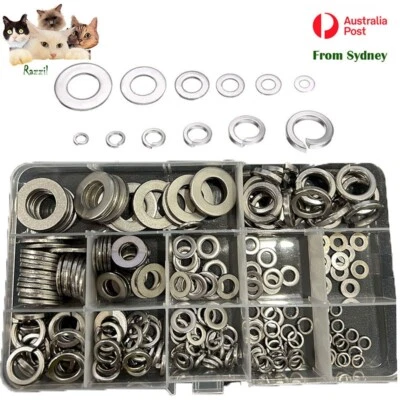 240Pcs Flat & Spring Washers Kit Stainless Steel Assortment Set M4/5/6/8/10/12 - image 1 of 4