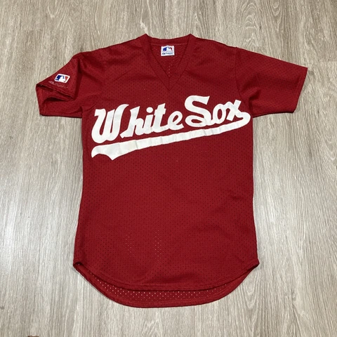 Vintage White Sox Jersey M 80s 90s Red Chicago #72 Carlton Fisk MLB Game-day Tee Cover