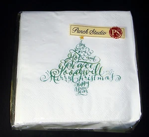 Servilletas de papel para bebidas Punch Studio 40 3 capas árbol de caligrafía festiva Navidad - Imagen 1 de 1