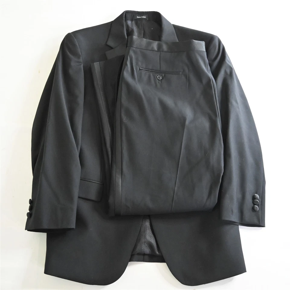 Pronto Uomo 43R 44R 37x30 Black Wool Blend Mens Formal Jacket Pants Tux Tuxedo - Image 1 of 4