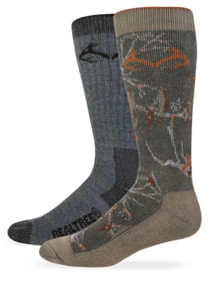 Realtree Mens Camouflage Outdoor Merino Wool Cushion Boot Mid Calf Socks 2 Pair - Image 1 of 4