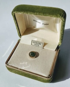 Genuine Jade Grand Prix Tie Pin Circle Green Gold Tone - Picture 1 of 7