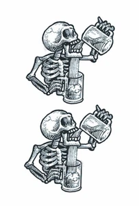 Temporäres Tattoo Skull SET Bier Trinken Skelette Totenkopf Punk Rockabilly - Bild 1 von 2