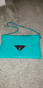 Cache Turquoise Patent Envelope chain handle Bag Purse EUC - Picture 1 of 3