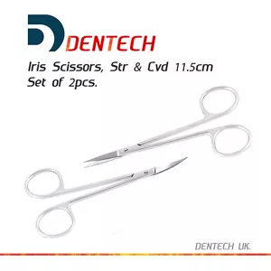 Iris Scissors Straight & Curved Surgical Dental Shears 11.5 cm Set Of 2 - Picture 1 of 3