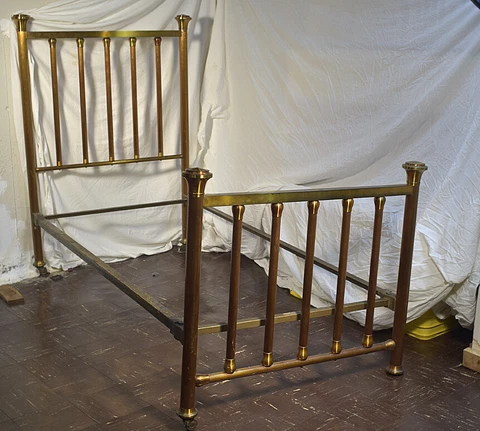 1918 Antique Brass Bed/ Marked/ Full Size Cover