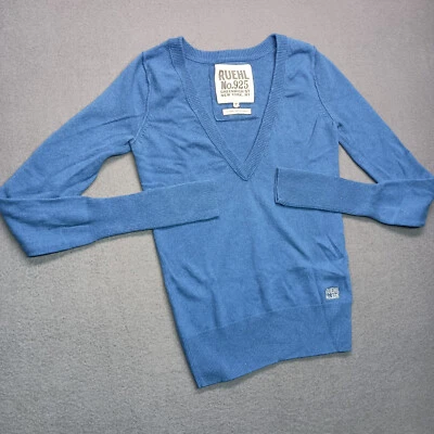 Ruehl No. 925 Womens Sweater Juniors Small Blue Wool Cashmere Blend Deep V-Neck - Image 1 of 4