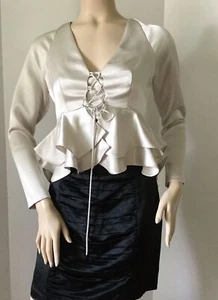 Top/camicetta Alexis "Reagan" in raso con lacci e volant peplo (taglia XS) - MSRP $341,00 - Foto 1 di 11