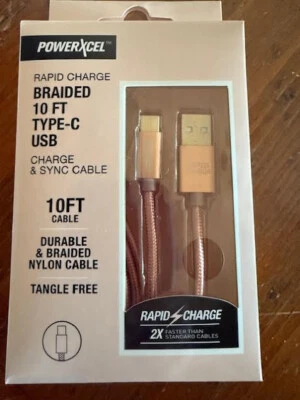 PowerXcel carga rápida trenzado 10 pies Cable de carga y sincronización USB tipo C sin enredos Foto 1 de 2