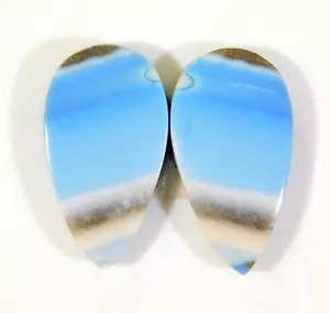 27 Cts Natural Blue Opal Pair Pear Cabochon Gemstone Jewelry Making DH=366 - Picture 1 of 7
