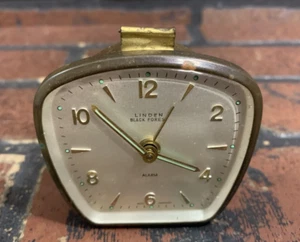 Linden Alarm Clock Gold West Germany Black Forest - Picture 1 of 6