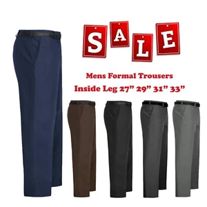 MENS TROUSERS OFFICE BUSINESS WORK FORMAL CASUAL SMART BELT POCKETS DRESS PANTS - Picture 1 of 15