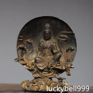 7.5" Old Antique Tibetan Buddhism temple Bronze gilt Guanyin Bodhisattva statue - Picture 1 of 9