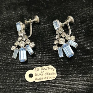 Vintage Schmuck Krappen Set Klar Strass Blau Kristall Schraubverschluss Ohrringe. - Bild 1 von 6
