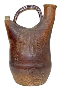 7.5” Studio Stoneware Jug Folk Art Pitcher Vessel Jar Unknown Pottery Mark - Picture 1 of 7