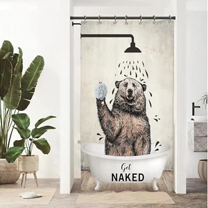 Stall Bear Funny Animal Bathroom Shower Curtain Small Half Get Naked Brown Cute - Picture 1 of 12