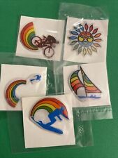 5 Rainbow Puffy Stickers vtg 1980s sailboat surfer sun sail boat bicycle lot A