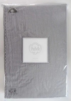 NEW Piu Belle Portugal Gray Cotton Linen Tablecloth Lace Crochet Edge 60" x 104" - Image 1 of 4