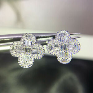 Elegant Flower Stud Earrings Women 925 Silver Jewelry Cubic Zirconia A Pair/set