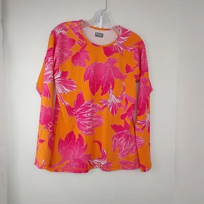 Camiseta Athleta Mujer Top Grande Ajustada Naranja Manga Larga Mezcla Nailon Activa Foto 1 de 4