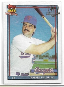 1991 TOPPS SCUDO DESERTO PIEGATO RAFAEL PALMEIRO #295 RANGERS (B) - Foto 1 di 1