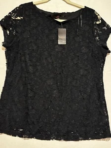 New Fever Women's Short Sleeve black lace Top Shirt sz L lined capsule corpgore - Picture 1 of 9