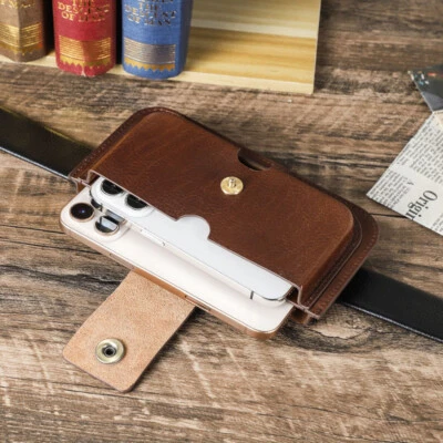 Genuine Leather Phone Holster Waist Pack Sport Belt Clip Bag For iPhone 17 16 15 - Image 1 of 4