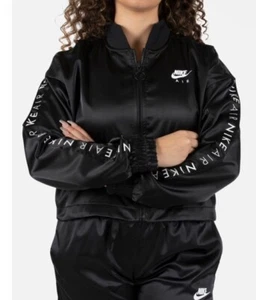 Nike Air Satin Track Jackets Women’s 1X Black Full Zip Cropped EUC - Picture 1 of 11