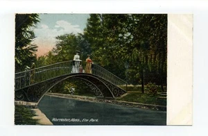 Cartolina antica Worcester MA Mass ponte ornato, donne che guardano fuori, uomo che legge - Foto 1 di 2
