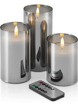 Set 3 candele LED con timer telecomando senza fiamma vetro tremolante cera UK