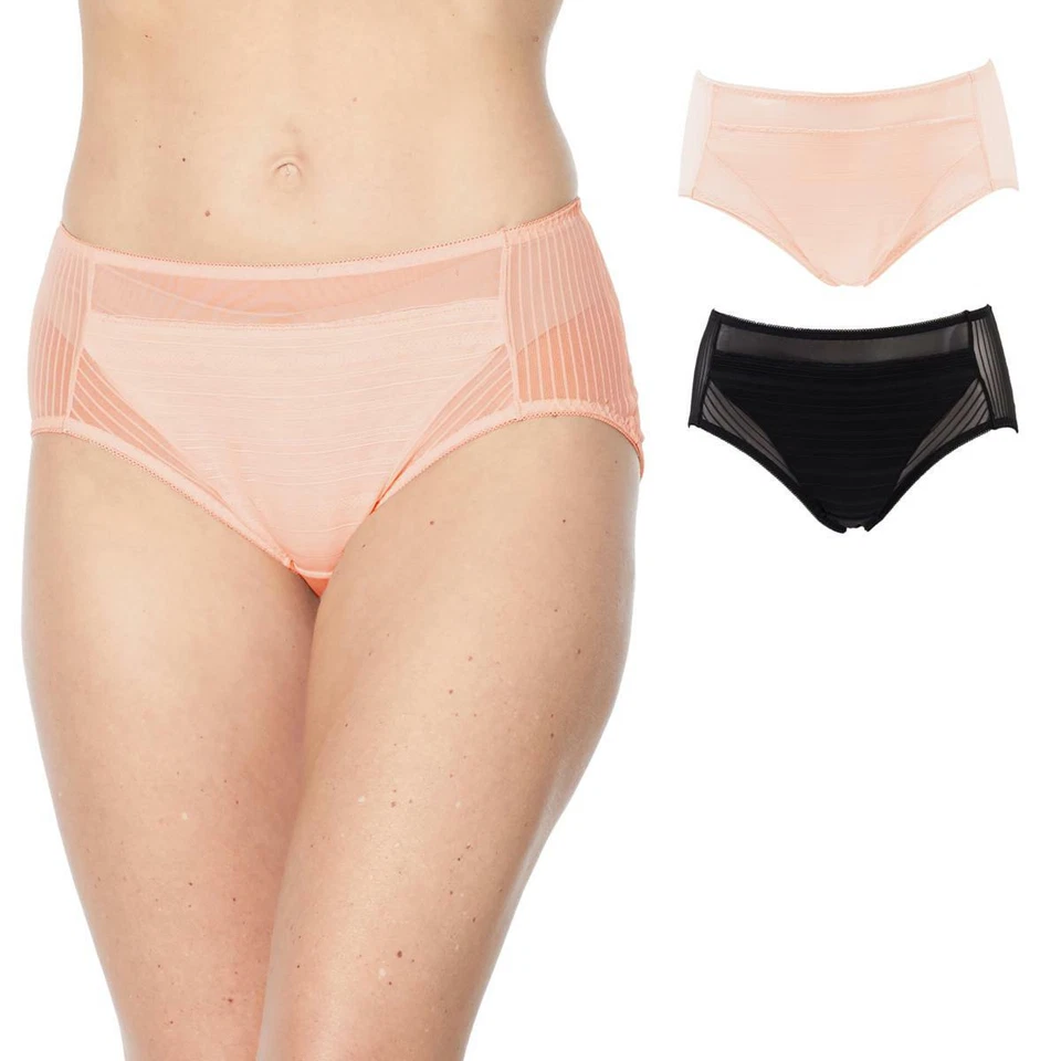 Paquete de 2 calzoncillos Rhonda Shear de malla a rayas negros/rosa melocotón talla mediana para mujer  Foto 1 de 3
