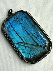 HUGE ANTIQUE ART DECO STERLING SILVER BUTTERFLY WING PENDANT - Picture 1 of 7