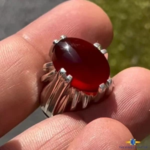 Natural Red Blood Yemeni Agate Aqeeq Handmade 925 Sterling Silver Ring For Men - Picture 1 of 4