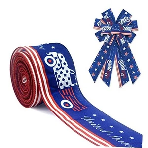 Patriotic 4th of July Ribbons for Wreath Bows Wrapping Gifts, Star Blue style1 - Picture 1 of 6