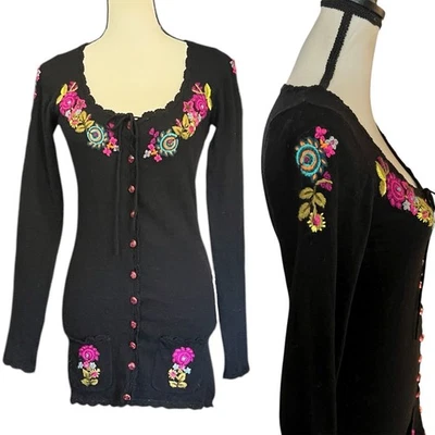 Vintage Betsey Johnson Knit Crochet Floral Embroidery Cardigan or Sweater Dress - Image 1 of 4