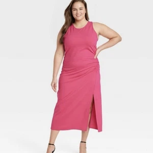 NWT A New Day Hot Pink Sleeveless Ponte Racerback Midi Dress Size 2X - Picture 1 of 11