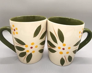 Temptations Old World Vivid  Green Floral  12oz Coffee Tea Mug Set Of 2 - Picture 1 of 4