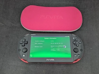 B801 Sony PS Vita PCH-2000 console Pink x Black Handheld system w/case memory fx - Image 1 of 4