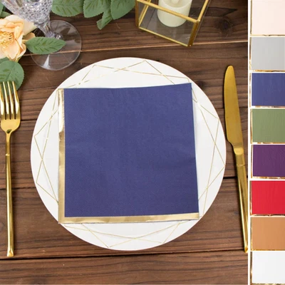 50 Pastel Gold Trim 2 Ply Dinner Cocktail Paper NAPKINS Party Events Decorations - Image 1 of 2