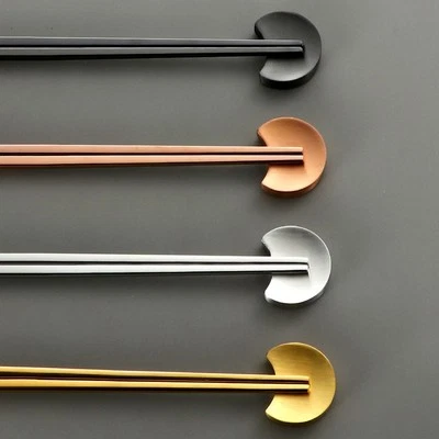 Luxury Gold Moon Shape Metal Chopstick Stand Spoon Fork Rest Set for Table - Image 1 of 4