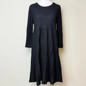EILEEN FISHER Wool Ribbed Knit Dress Size M Black Washable Wool Womens - Picture 1 of 8